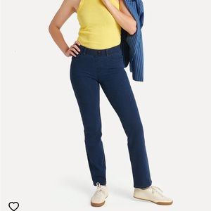 Betabrand Straight-Leg 4-Pocket Yoga Denim Pants Dark Indigo Size L Petite